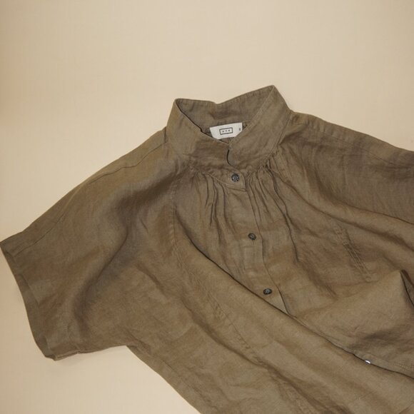 Ayr Irish Linen "The Bloom" Button Down Mandarin Collar Blouse - Size XS - Picture 10 of 12
